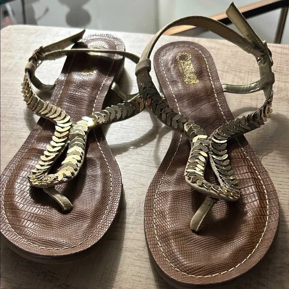 Carlos by Carlos Santana Gold Sequin Sandals - Picture 1 of 3
